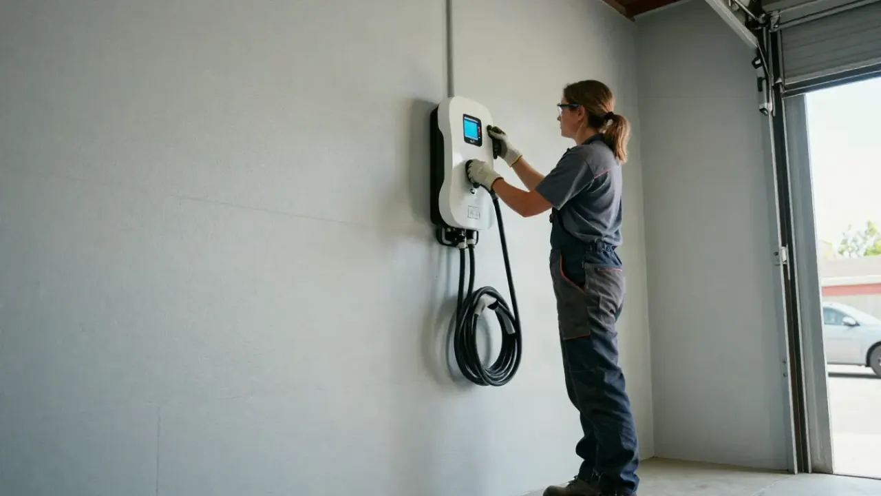 EV Charger Installation in Redondo Beach, California: finished, sleek Level 2 EV charging station mounted neatly on a