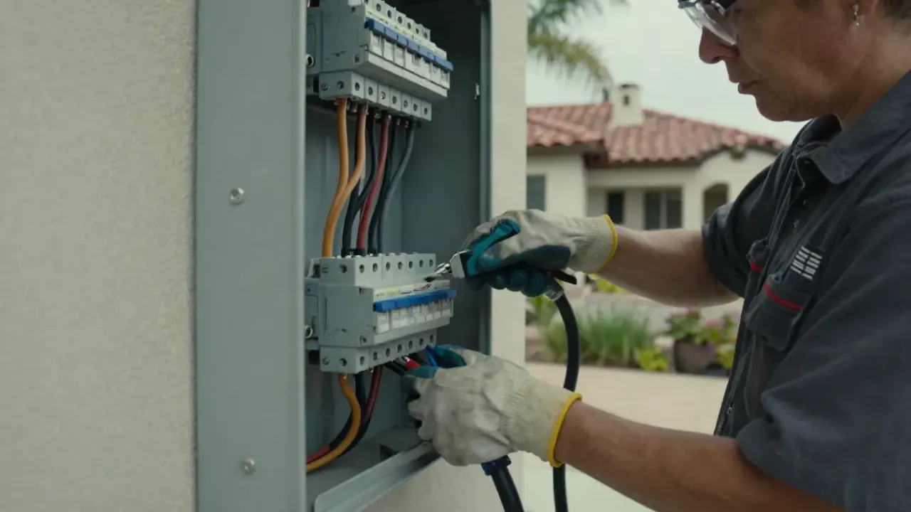 EV Charger Installation in Redondo Beach, California: close-up shot of heavy-gauge electrical wires being cleanly terminated